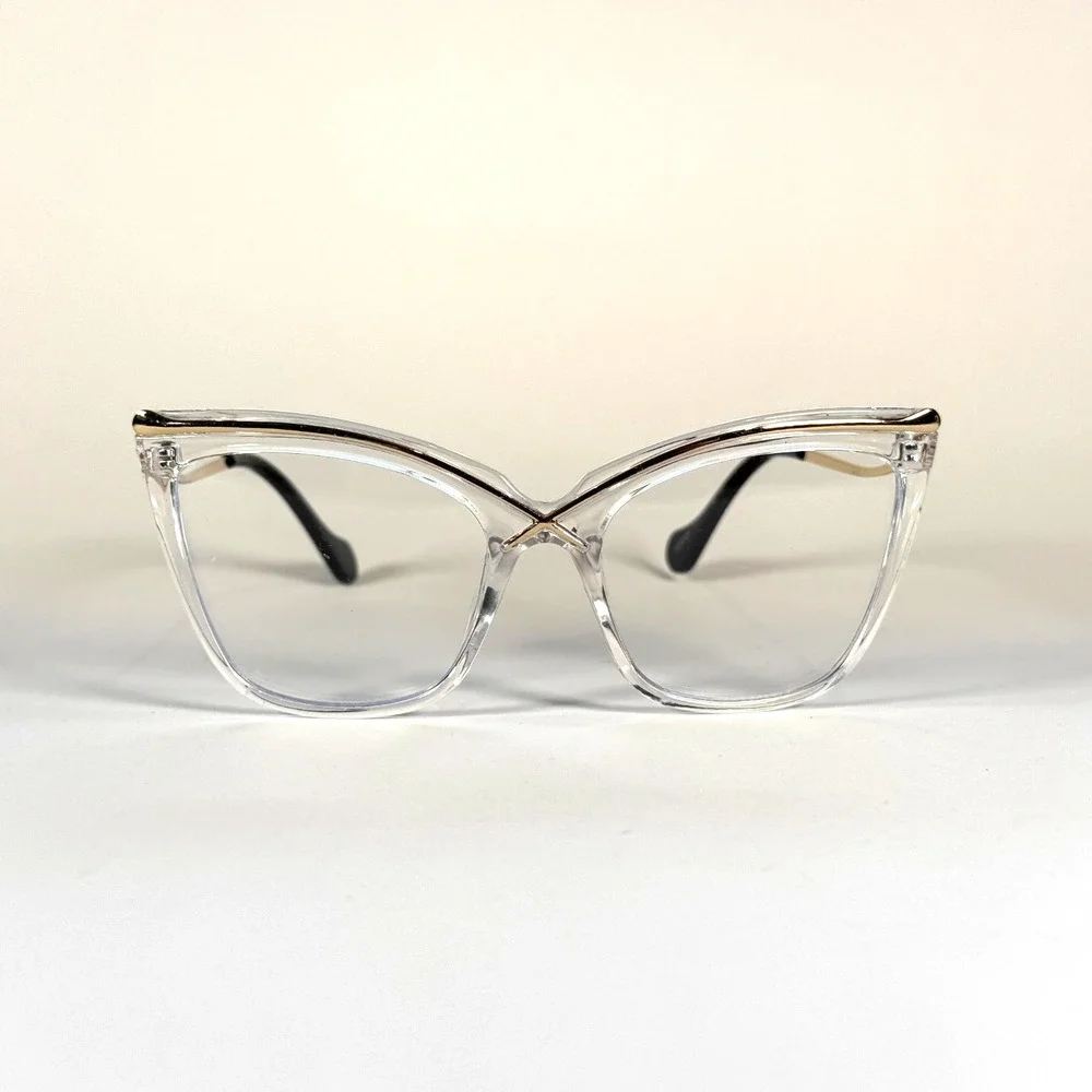 Unbranded W68064 Cat Eye Eyeglasses Frame Only 54-19-142 Clear Gold Full Rim